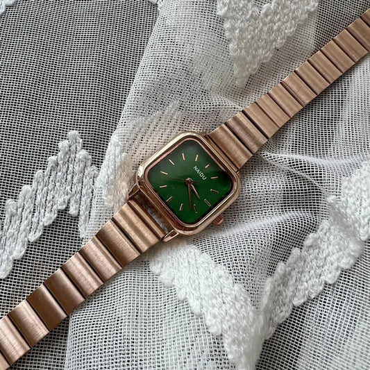 Luckacco Hot Sale Women Quartz Watch Square Dial Stainless Steel Bamboo Strap Casual Fashion Wristwatch Reloj De Mujer