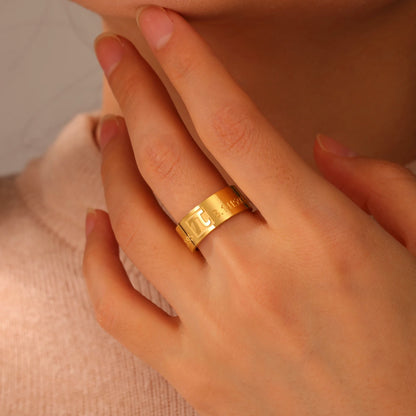 Luckacco Skyrim Mathematics Pi Symbol Ring 8MM Wide Men Women 3.14159 Greek Letter π  Stainless Steel Finger Rings Math Lovers Gift