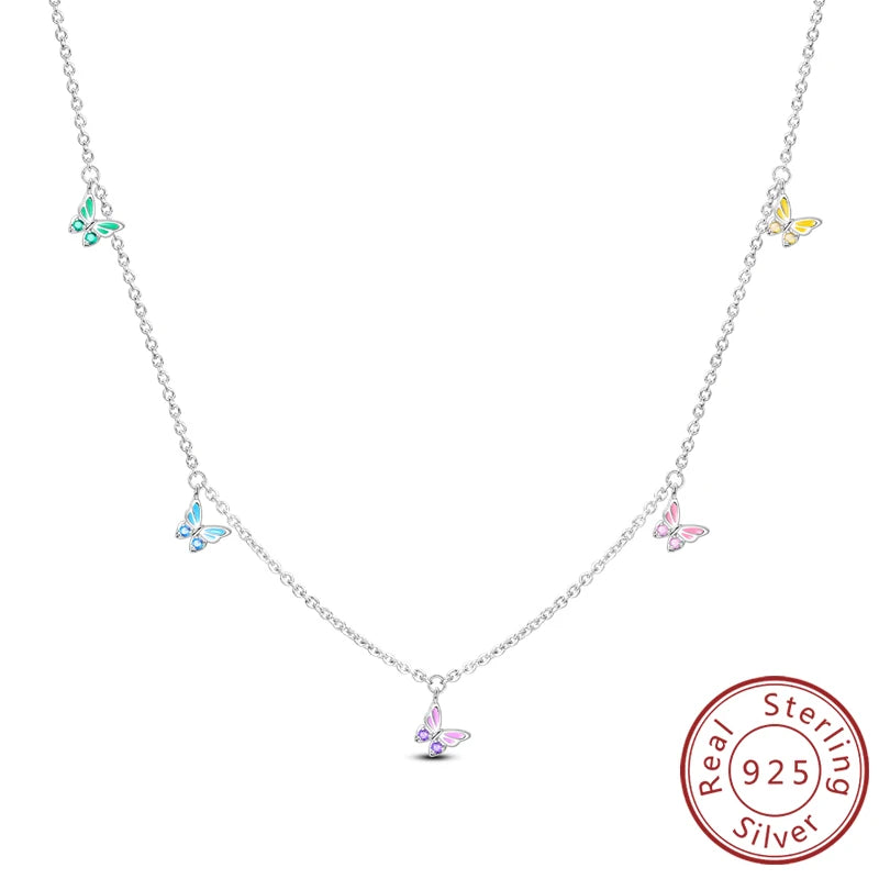 luckacco necklace 925 sterling silver butterfly love heart bear classic simple adjustable necklace for women girl fashion jewelry gifts