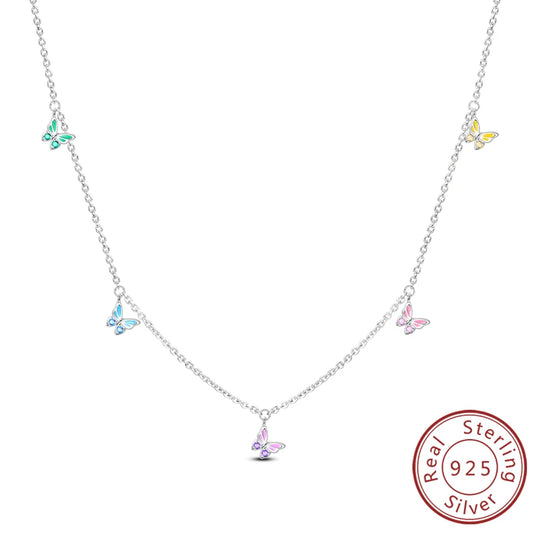 Luckacco Necklace 925 Sterling Silver Butterfly Love Heart Bear Classic Simple Adjustable Necklace For Women Girl Fashion Jewelry Gifts