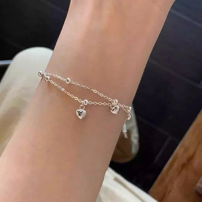 Luckacco New 925 Silver Geometric Bead Punk Peace of Mind Words Irregular String Bracelet For Woman Girl Fashion Jewelry Gift Dropship