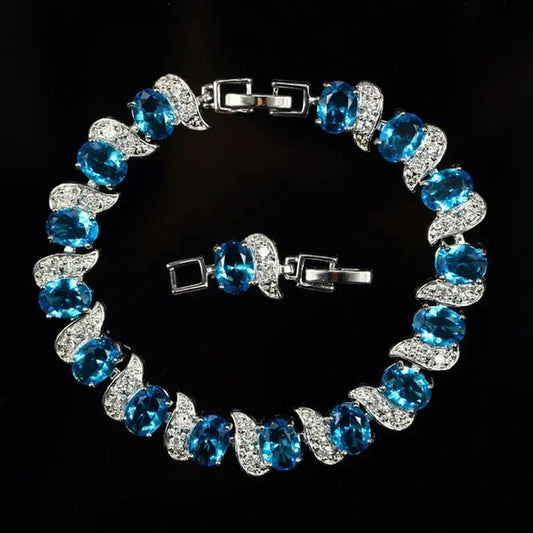 Luckacco Exquisite Shiny Tennis Ball Shape Crystal Zircon Bracelet for Women Fashion Evening Party Jewelry Girls Gift