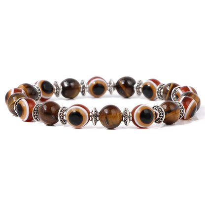 Luckacco Lucky Evil Eye Beads Bracelet Natural Stone Lava Hematite Bracelet Set Multilayer Bracelets Women Men Handmade Elastic Jewelry
