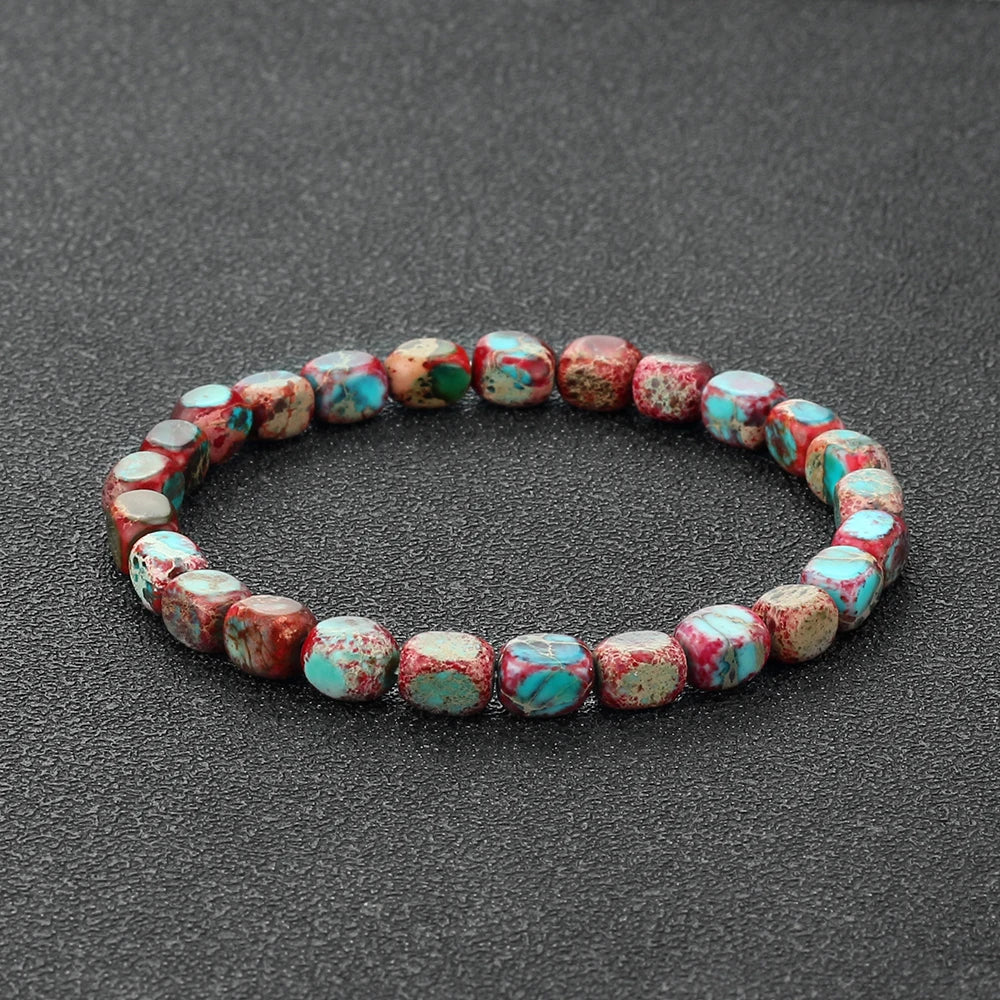 luckacco bohemian natural stone beaded bracelets colorful emperor stone elastic bangle women men couple friendship handmade jewelry gifts