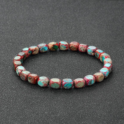 Luckacco Bohemian Natural Stone Beaded Bracelets Colorful Emperor Stone Elastic Bangle Women Men Couple Friendship Handmade Jewelry Gifts