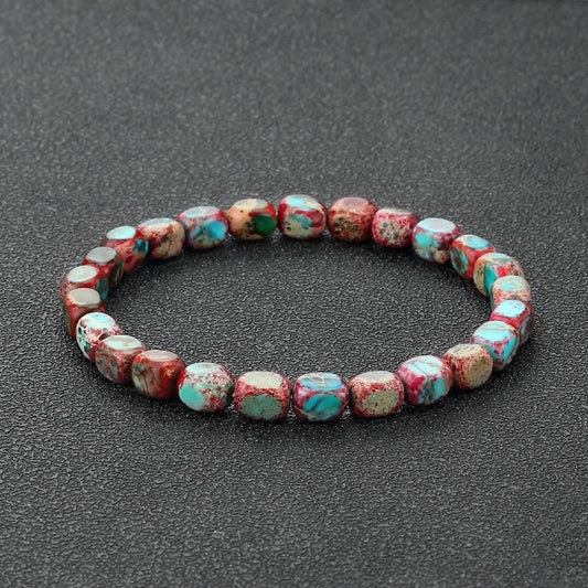 Luckacco Bohemian Natural Stone Beaded Bracelets Colorful Emperor Stone Elastic Bangle Women Men Couple Friendship Handmade Jewelry Gifts