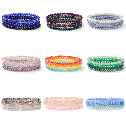 Luckacco 4Pcs/set Shinning Crystal Beads Elastic Bracelet Bohemian Faceted Colorful Crystal Glass Beaded Bracelet Bangles Set For Women