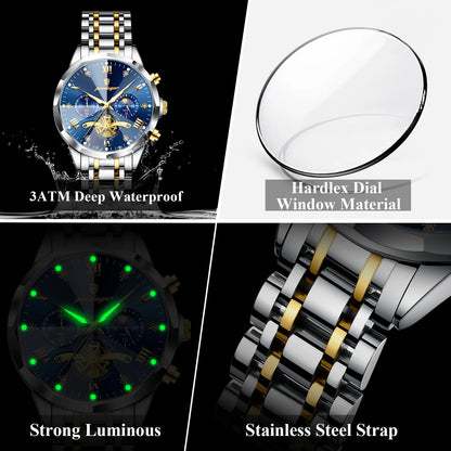 Luckacco POEDAGAR Luxury Men Watch Top Original Waterproof Luminous Chronograph Man Wristwatch Stainless Steel Quartz Men's Watches Reloj