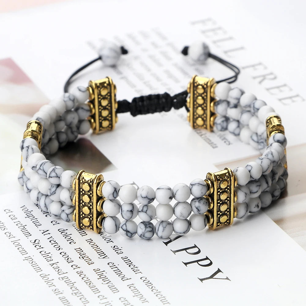 luckacco natural stone beads bracelet 4mm malachite black lava yoga energy hot couple for women men jewelry braided rope knot bangle gift