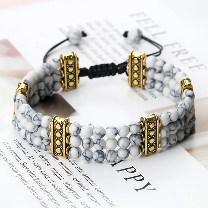 Luckacco Natural Stone Beads Bracelet 4mm Malachite Black Lava Yoga Energy Hot Couple For Women Men Jewelry Braided Rope Knot Bangle Gift