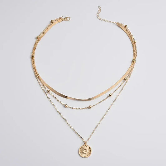 Luckacco Women Girls Silver Color Simple Three Layer Necklace Shiny Long Bar Pendant Women Wedding Gifts Exquisite Accessories