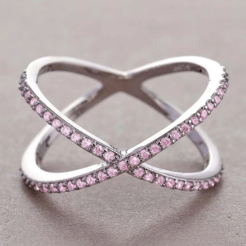 luckacco daily picks luxury cross x shape women engagement ring full paved cz stone silver color elegant simple female jewelry ring hot sale