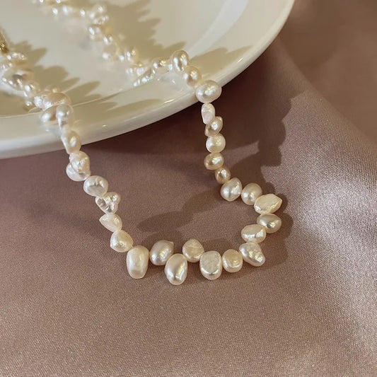 Luckacco 5-6m Real Natural Baroque Freshwater Pearl Necklace Fashion Jewelry for Gift 925 Sterling Silver Choker Necklace for Women Girls