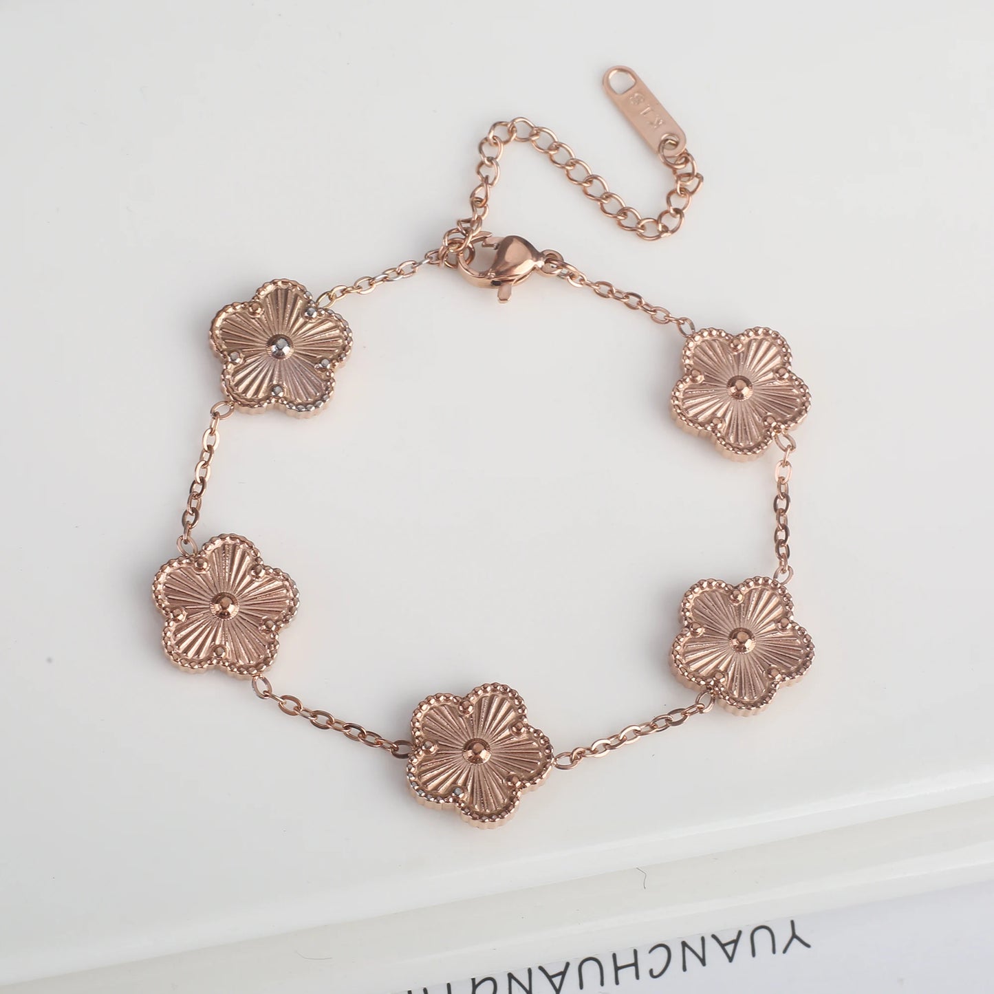 luckacco classic luxury stainless steel bracelet ladies adjustable five flower bracelets for women new fashion party jewelry gifts clover