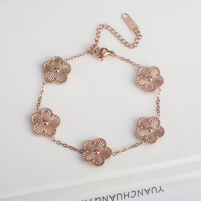 Luckacco Classic Luxury Stainless Steel Bracelet Ladies Adjustable Five Flower Bracelets for Women New Fashion Party Jewelry Gifts Clover