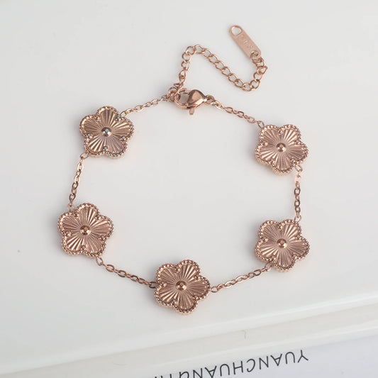 Luckacco Classic Luxury Stainless Steel Bracelet Ladies Adjustable Five Flower Bracelets for Women New Fashion Party Jewelry Gifts Clover