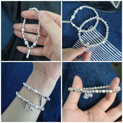 Luckacco New 925 Silver Geometric Bead Punk Peace of Mind Words Irregular String Bracelet For Woman Girl Fashion Jewelry Gift Dropship