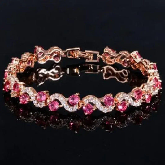 Luckacco Exquisite Shiny Tennis Ball Shape Crystal Zircon Bracelet for Women Fashion Evening Party Jewelry Girls Gift