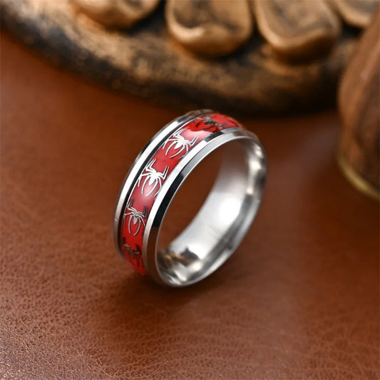 Luckacco New slanted edge oil drop patch red spider men's and women's rings Gothic personalized jewelry bracelets 2024