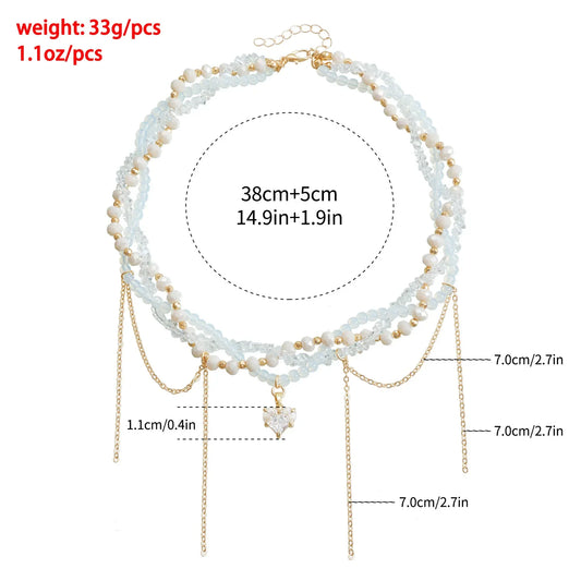 Luckacco Ins Multi-layer Imitation Pearls Multilayer Tassels Necklace Cool Cross Star Crystal Tassels Chokers Necklace Chain Jewelry