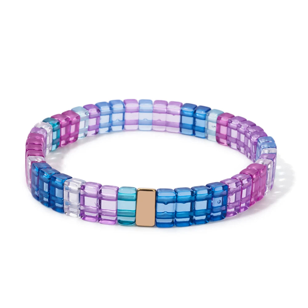 luckacco 4x8mm crystal acrylic bangle for women handmade rainbow color elastic bracelets