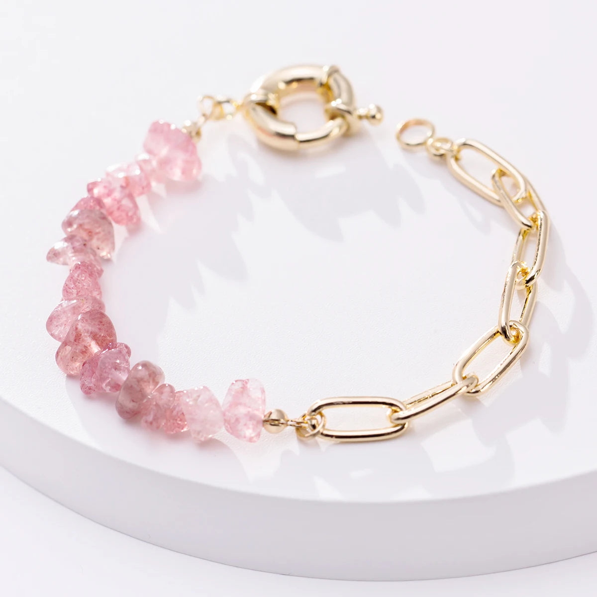 luckacco women fashion half stainless steel chain half purple natural crushed stone bracelet hd127