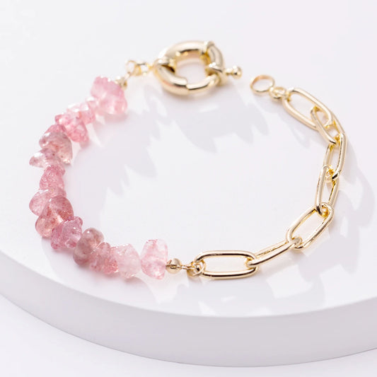 Luckacco Women Fashion Half Stainless Steel Chain Half Purple Natural Crushed Stone Bracelet HD127