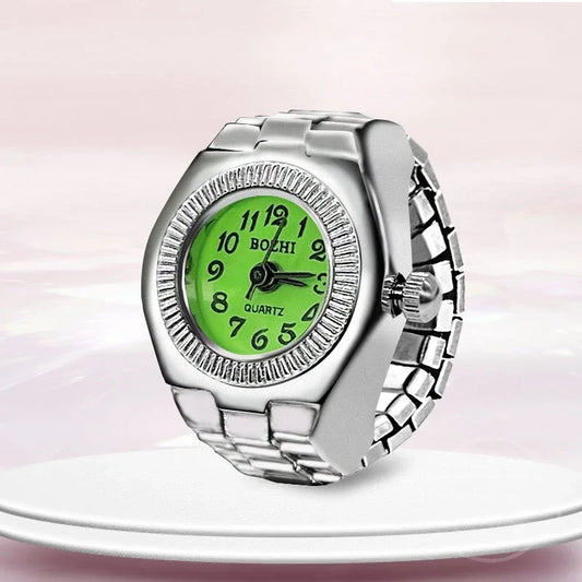 Luckacco Vintage Punk Finger Watch Mini Elastic Strap Alloy Watches Couple Rings Jewelry Clock Retro Roman Quartz Watch Rings Women Men
