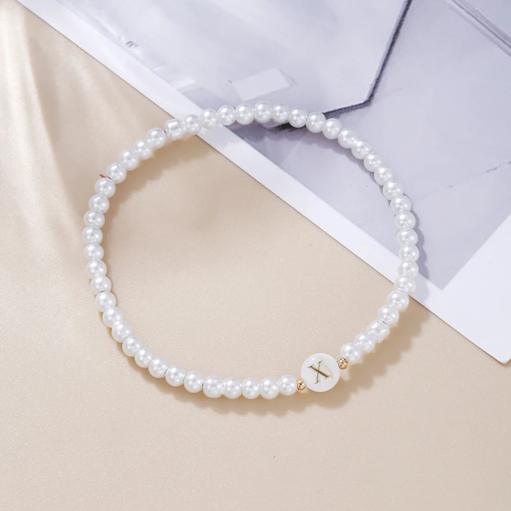luckacco new fashion 26 letter bracelet women temperament handmade simulated pearl bead bracelet for women jewelry gift