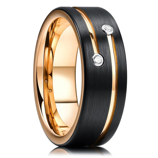 Luckacco Fashion Men 8mm Rose Gold Color Stainless Steel Rings Double Groove Pattern Promise Rings For Men Wedding Jewelry Accessories