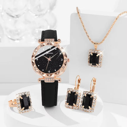 Luckacco Womens Watches 5Pcs Set Luxury Rhinestone Women Fashion Elegant Wristwatch Quartz Watch For Girl WristWatch Bracelet Gift