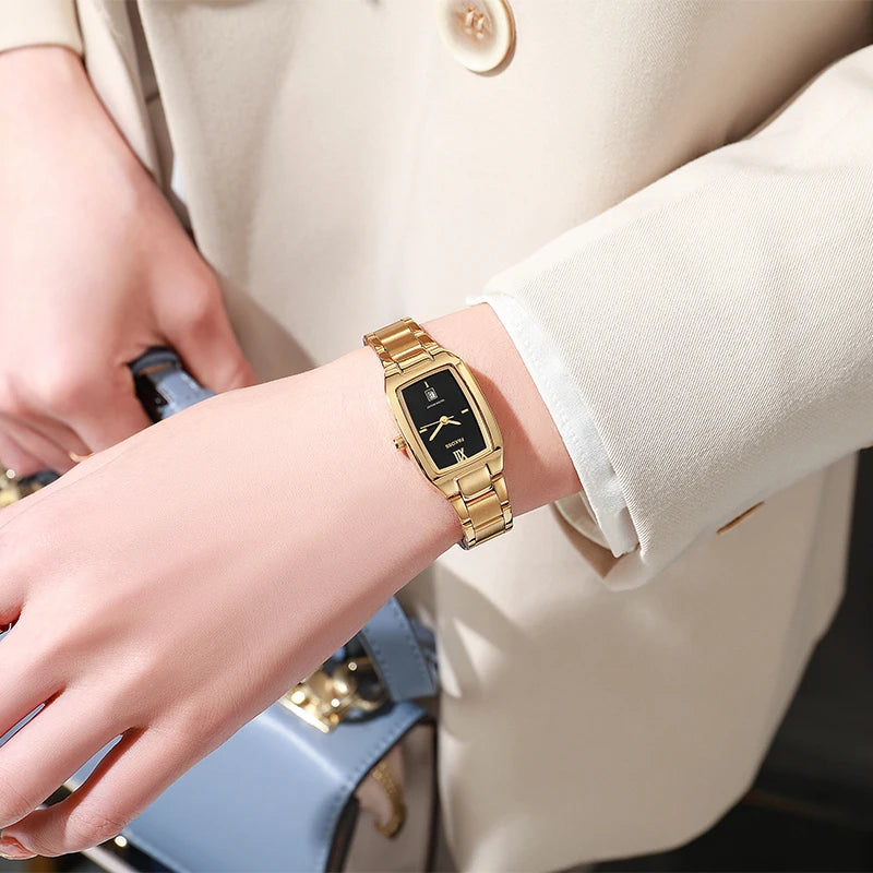 luckacco wwoor elegant women's watch fashion stainless steel waterproof ladies quartz wristwatch luxury bracelet watches date reloj mujer