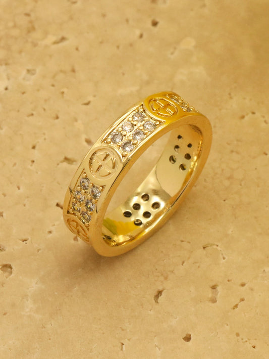 Luckacco 1 Piece Hot Selling Men Inlaid Zircon Classic Gold Color Rings For Women Rings Gift Jewelry