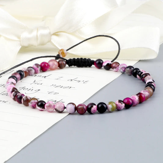 Luckacco Fashion Women Bracelets Natural Agates Onyx Stone Minimalist 4mm Beads Bracelet Handmade Girls Vacation Jewelry Best Friend Gift