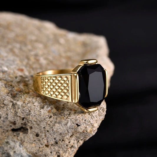 Luckacco R3351g Men's High Quality Vintage Stainless Steel Gemstone Styles Ring Jewelry