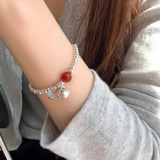 Luckacco New 925 Silver Geometric Bead Punk Peace of Mind Words Irregular String Bracelet For Woman Girl Fashion Jewelry Gift Dropship