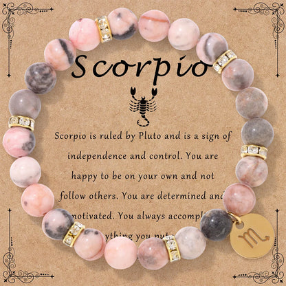 Luckacco MHS.SUN 12 Star Zodiac Sign Pink Zebra Stone Beaded Bracelets Constellation Fashion Birthday Party Jewelry For Women Men
