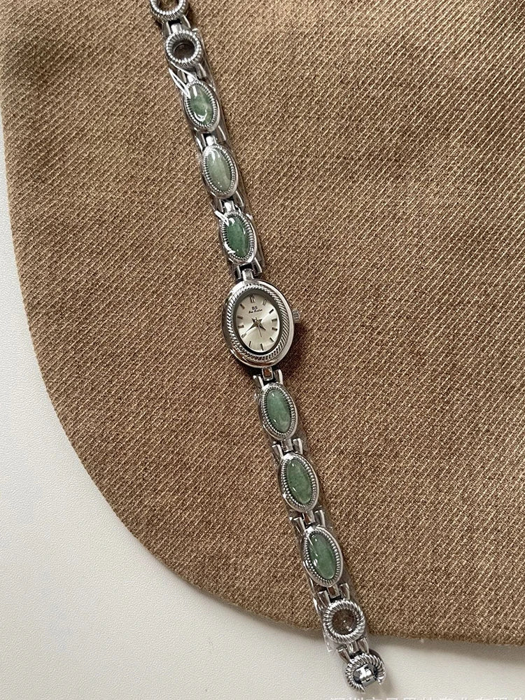 luckacco high-end luxury watches for woman elegant green jewelry jade quartz bracelet wristwatch gift for women lady fashion dress watch