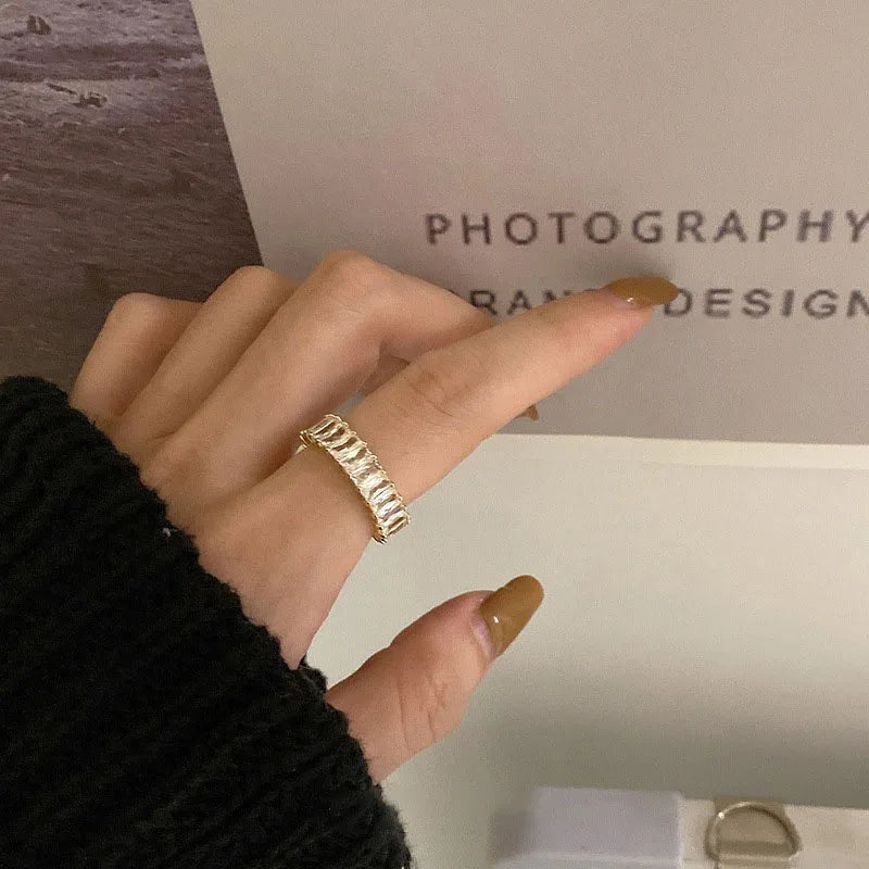 luckacco stainless steel geometric white zircon rings for women's finger opening crystal engagement wedding jewelry birthday party gift