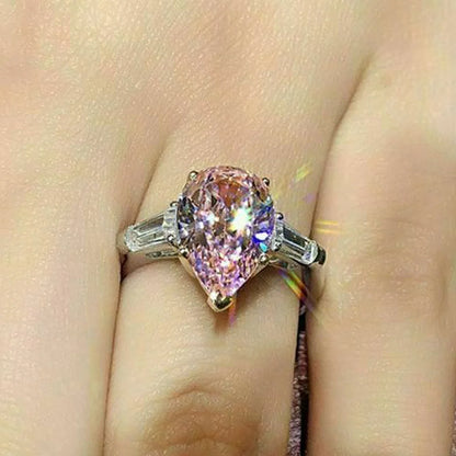 Luckacco Pink Cubic Zirconia Ring Suitable for Women's Engagement Wedding Luxury Accessories Sparkling Silver Fashion Jewelry