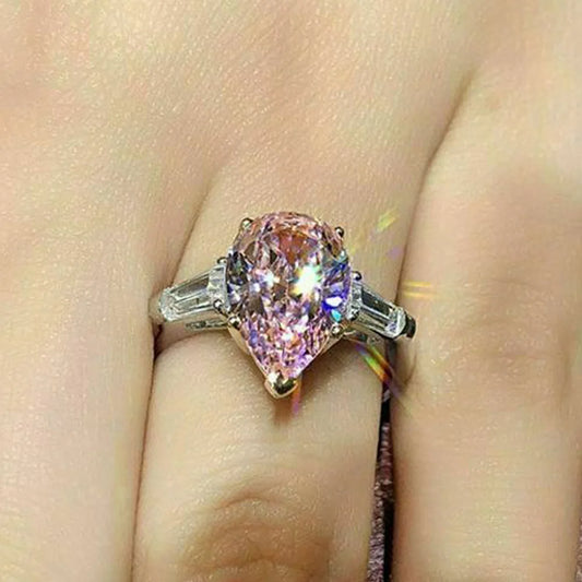 Luckacco Pink Cubic Zirconia Ring Suitable for Women's Engagement Wedding Luxury Accessories Sparkling Silver Fashion Jewelry