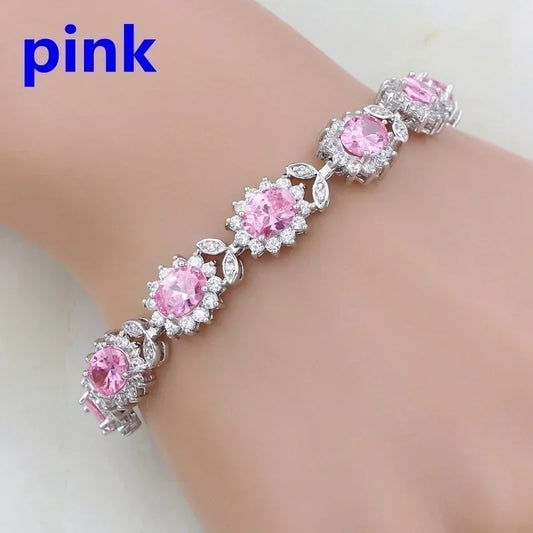 Luckacco Exquisite Shiny Tennis Ball Shape Crystal Zircon Bracelet for Women Fashion Evening Party Jewelry Girls Gift