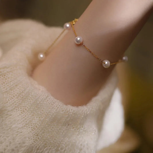 Luckacco 100% Natural Freshwater Pearl 14K Gold Filled Female Charm Bracelet  Jewelry For Women Gifts No Fade
