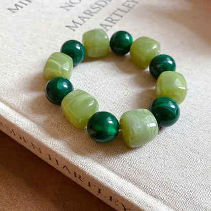 Luckacco Women's Bracelet with Square and Round Acrylic Beads; Simple European and American Inspired Design, Korean Fashion Accessory