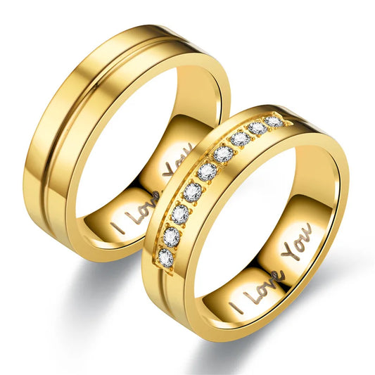 Luckacco Fashion Women Men Titanium Steel Ring Classic Letter I Love You Rings Gold Color Jewelry for Couple Weeding Gift Accessories