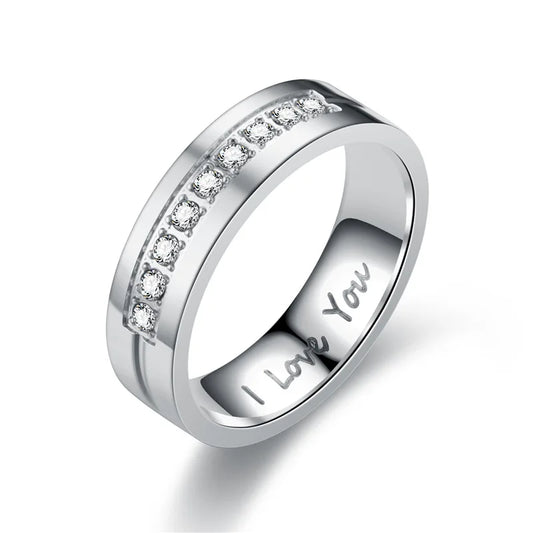 Luckacco Fashion Women Men Titanium Steel Ring Classic Letter I Love You Rings Gold Color Jewelry for Couple Weeding Gift Accessories
