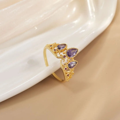 Luckacco Rapunzel Ring For Woman Fashion Wedding Party Jewelry Accessories Gold Plated Adjustable Powder Crystal Princess Crown Ring Gift