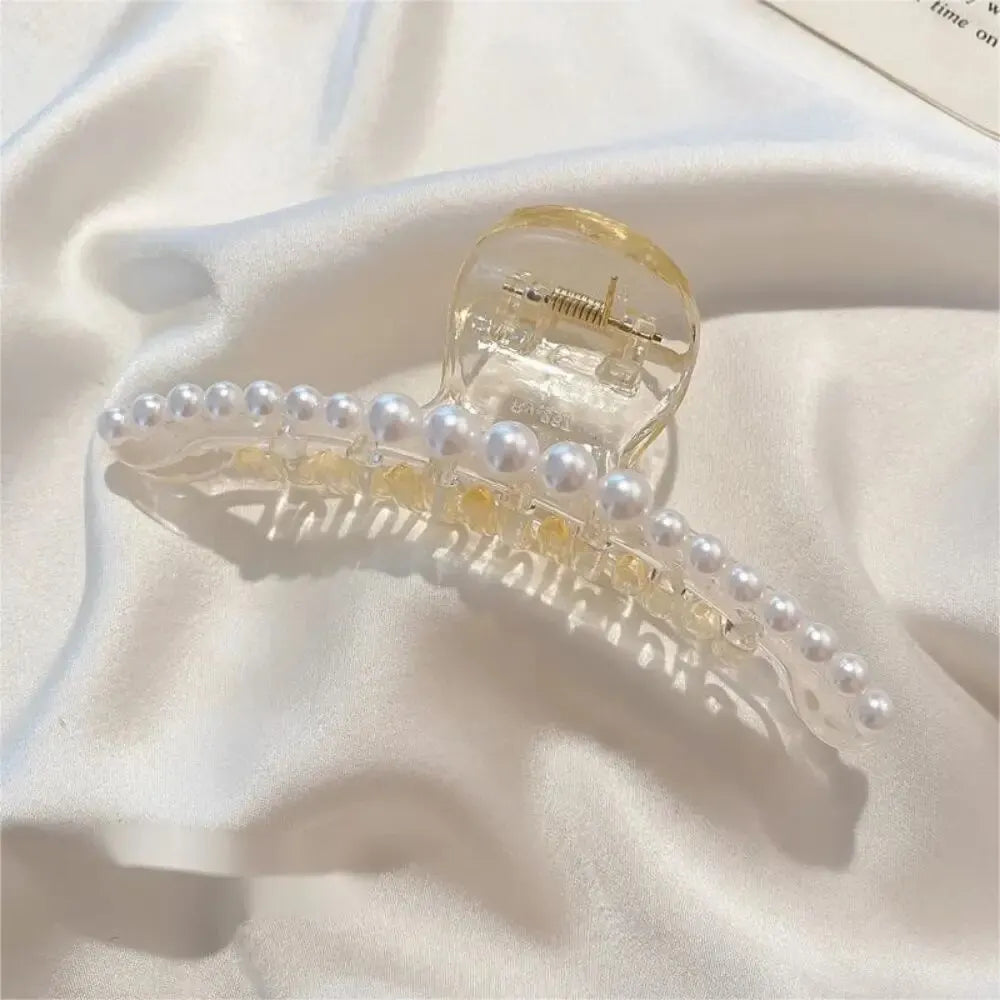 luckacco 4pcs large shark clip hair accessories temperament versatile simple and generous fashionable gentle pearl grab clip