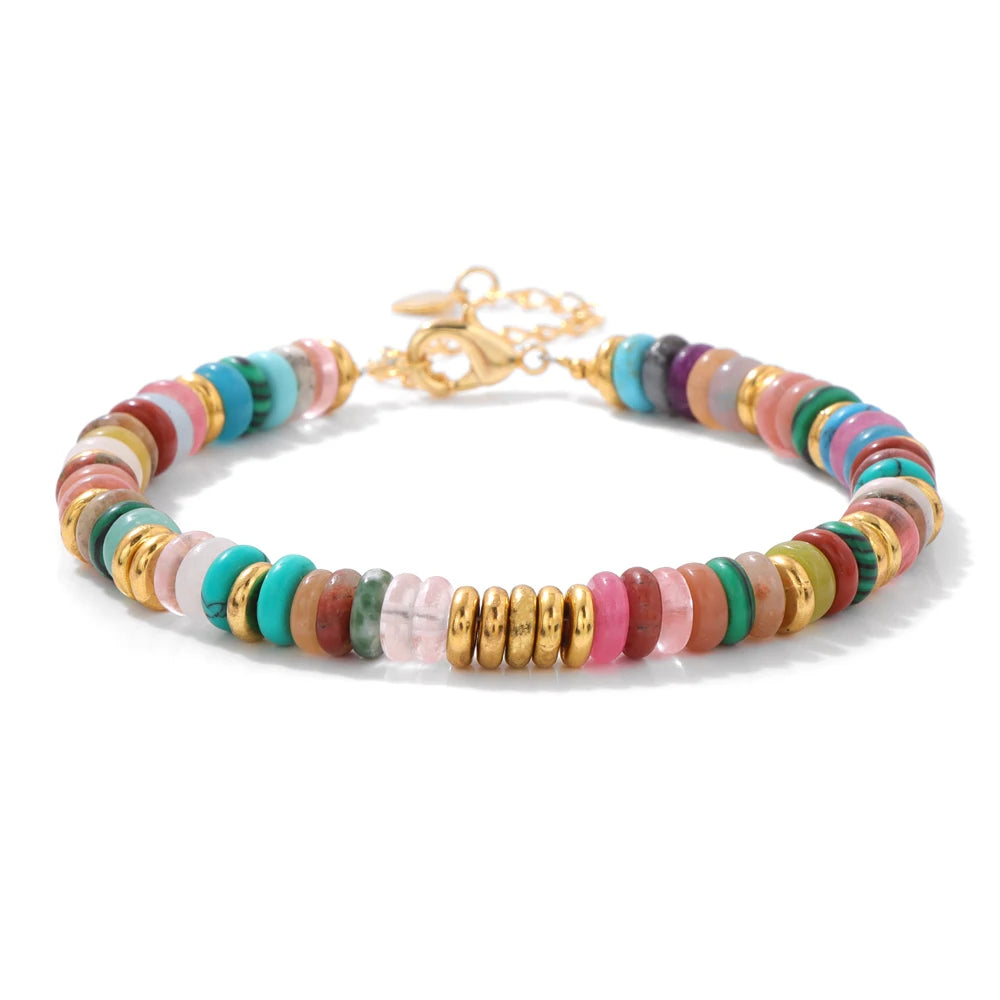 luckacco 2024 new lapis lazuli stone bracelet rondelle flat spacer bead bangle wristband party christmas jewelry gift for women friend