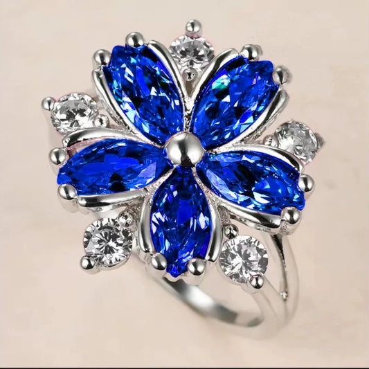 Luckacco Flower Collection ! Exquisite Colorful Cubic Zircon Flower Engagement Ring For Women Party Jewelry Hand Accessories Size 6-10
